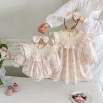 【66-130cm】ロンパースorワンピース 女の子 姉妹服 蝶結び パフスリーブ - 画像 (4)