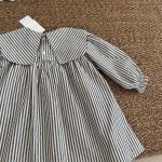 【90-140cm】ワンピース 女の子 ストライプ 襟付き ポケット付き - 画像 (6)