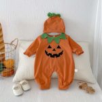 【66-90cm】オールインワン＆帽子 ベビー かぼちゃ ハロウィン - 画像 (5)