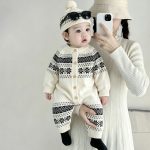 【66-90cm】ロンパース ベビー レトロ柄 ニット - 画像 (2)