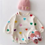【66-90cm】ロンパース ベビー カラフル ハート