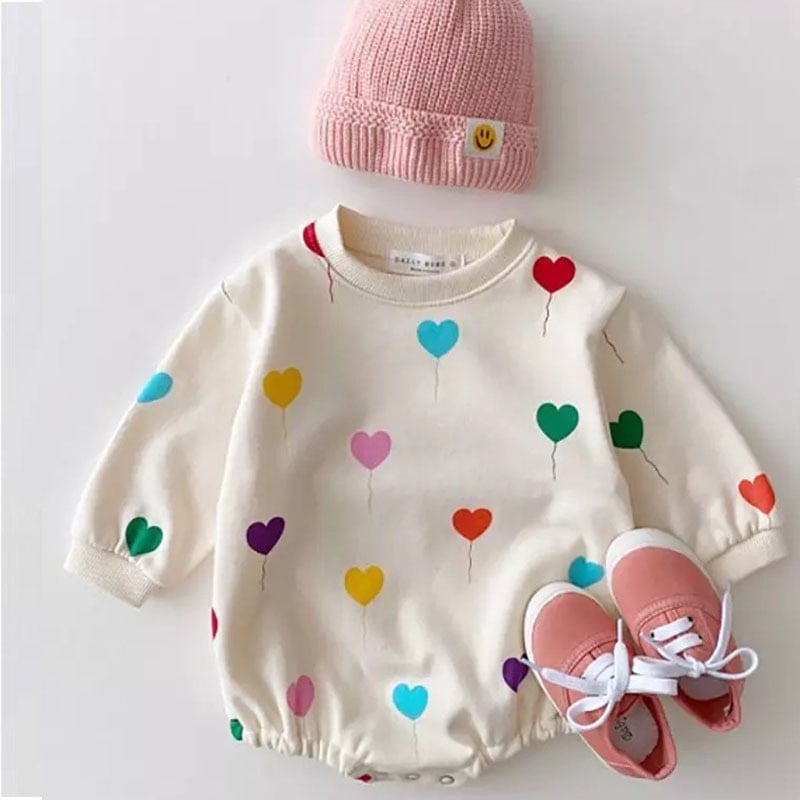 3b8e4317da3947f9267946770b2fb9bb.jpg 【66-90cm】ロンパース ベビー カラフル ハート - 画像 (1)