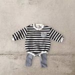 【66-90cm】ロンパース ベビー ボーダーポ ケット付き - 画像 (8)