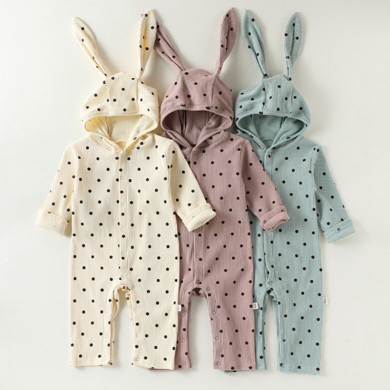 4222fd22862e47ef3002a401aa613c90.jpg 【66-90cm】ロンパース ベビー ウサギ ドット - 画像 (1)