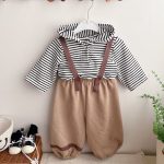 【73-100cm】長袖Tシャツorサロペット ベビー ボーダー柄 カジュアル
