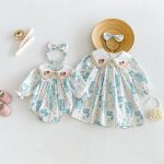 【66-130cm】ロンパースorワンピース ベビー 姉妹服 クマ柄襟 - 画像 (2)