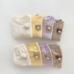 【70-120cm】トップス+パンツ ベビー 熊さん付き 無地 - 画像 (2)