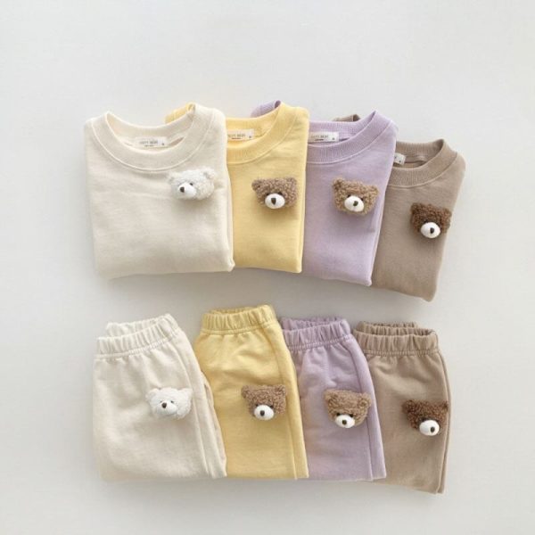 【70-120cm】トップス+パンツ ベビー 熊さん付き 無地