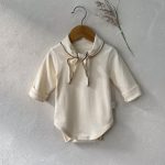 【66-90cm】長袖ロンパース ベビー リボン付き シンプル - 画像 (19)