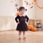 【80-120cm】ワンピース 女の子 ハロウィン クモ柄 チュール - 画像 (6)