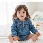 【66-110cm】ロンパースorワンピース ベビー デニム 蝶結び柄 - 画像 (7)
