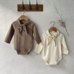 【66-90cm】長袖ロンパース ベビー リボン付き シンプル - 画像 (5)