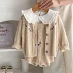【66-100cm】ロンパースorロンパース ベビー 刺繍 透かし編み - 画像 (4)