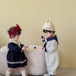 【73-120cm】ワンピースorオールインワン ベビー ボーダー セーラー襟 - 画像 (3)