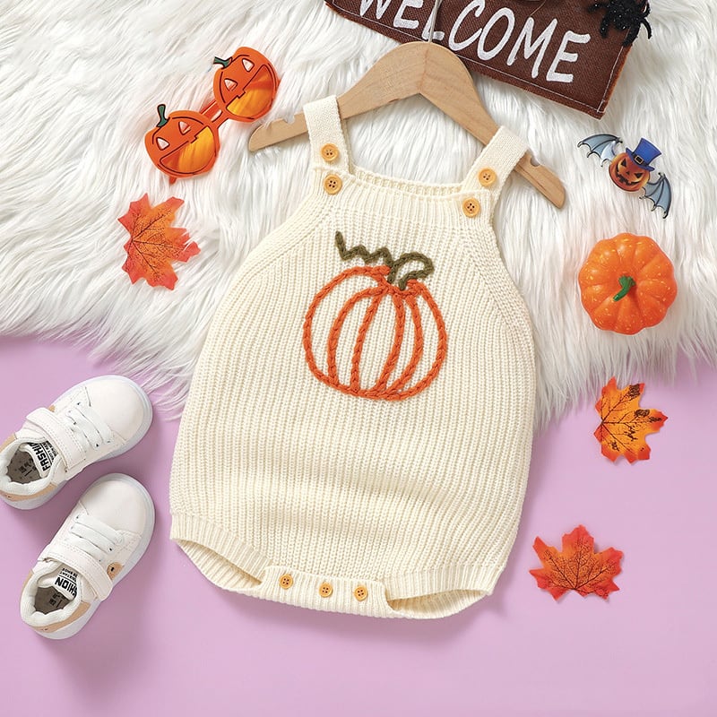 55ccabd99db19b2bc7af6fa693863dc7.jpg 【62-86cm】ロンパース ベビー ハロウィン かぼちゃ 刺繍 - 画像 (1)