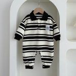 【66-90cm】長袖カバーオール ベビー ボーダー柄 ポロ襟 - 画像 (2)