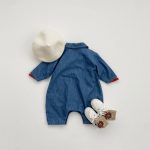 【66-90cm】オールインワン ベビー デニム 折り襟 - 画像 (4)