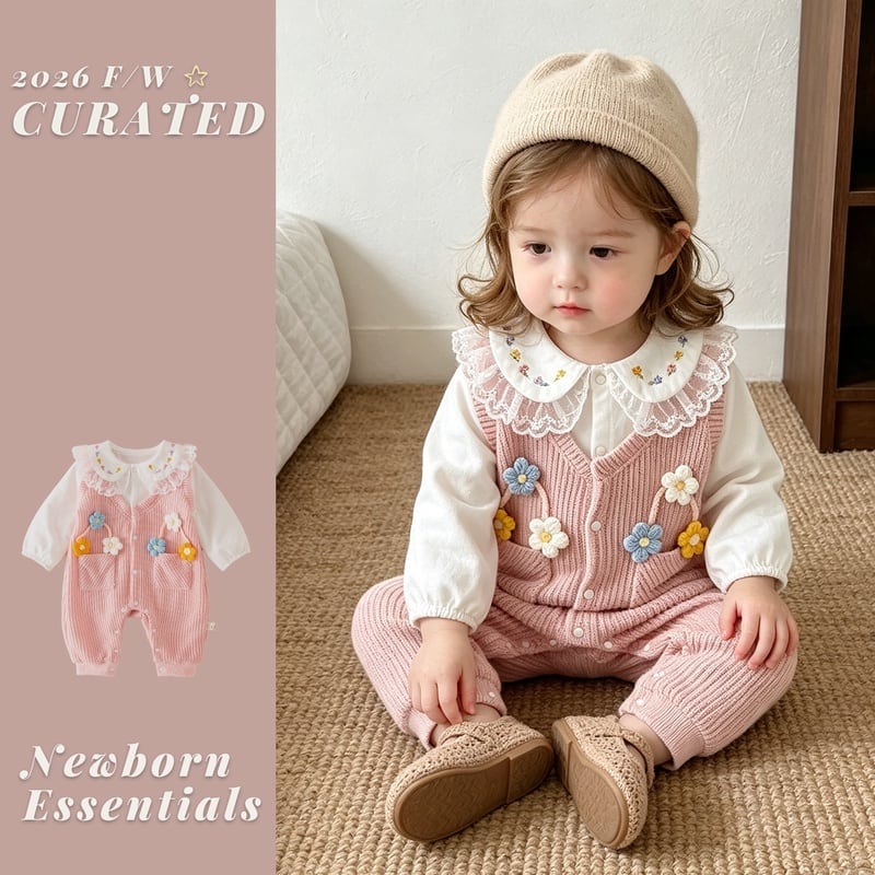 5e40c332346ebb3708a65a42763dabce.jpg 【66-90cm】ロンパース ベビー レイヤード ピンク花 - 画像 (1)