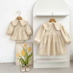 【66-130cm】ロンパースorワンピース ベビー 姉妹服 コーデュロイ フラワー - 画像 (5)