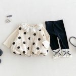 【73-100cm】トップスorパンツ ベージュ ドット - 画像 (2)
