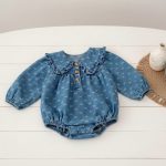 【66-110cm】ロンパースorワンピース ベビー デニム 蝶結び柄 - 画像 (4)