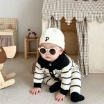【66-90cm】ロンパース ベビー 暖かい ドッグ ボーダー - 画像 (13)