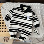 【66-90cm】長袖カバーオール ベビー ボーダー柄 ポロ襟 - 画像 (8)