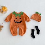 【66-90cm】オールインワン＆帽子 ベビー かぼちゃ ハロウィン - 画像 (3)