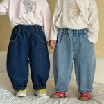 【80-150cm】ロングパンツ キッズ デニム カーブシルエット - 画像 (3)