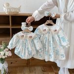 【66-130cm】ロンパースorワンピース ベビー 姉妹服 クマ柄襟 - 画像 (8)