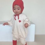 【66-90cm】ロンパース ベビー 韓国風 長袖ハート柄 - 画像 (4)