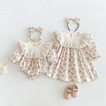 【66-130cm】 ロンパースorワンピース 女の子 姉妹服 プリンセス 総柄 - 画像 (2)