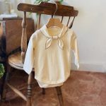 【66-90cm】長袖ロンパース ベビー リボン付き シンプル - 画像 (6)
