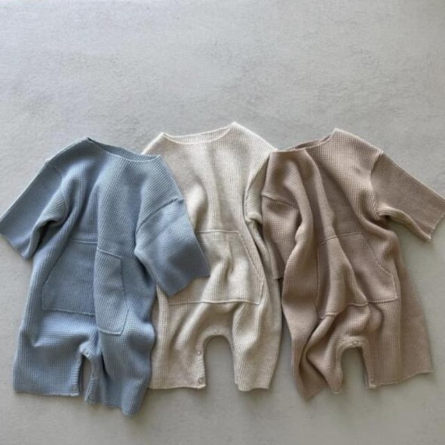 7488e9fd8fa231f61ea0b1051ca0161f.jpg 【66-90cm】長袖オールインワン ベビー ナチュラル ワッフル - 画像 (1)