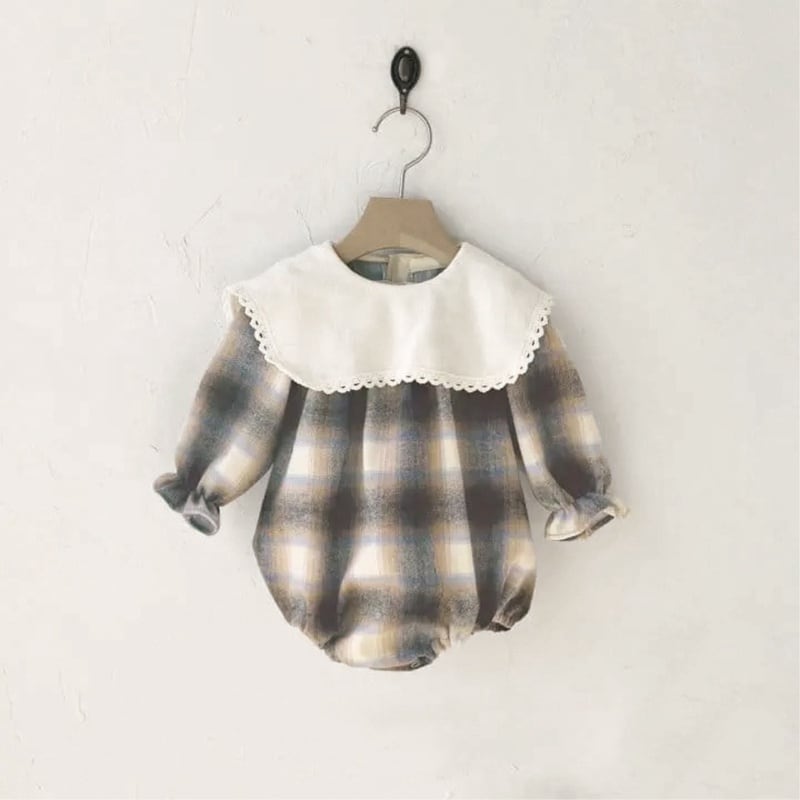 78e6d66bb552d1f498494481edb4c98b.jpg 【66-90cm】ロンパース ベビー レトロ チェック柄 - 画像 (1)