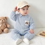 【66-90cm】ロンパース ベビー ストライプ ドッグロゴ - 画像 (6)