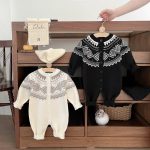 【66-100cm】ロンパース ベビー レトロ 長袖 暖かい - 画像 (5)