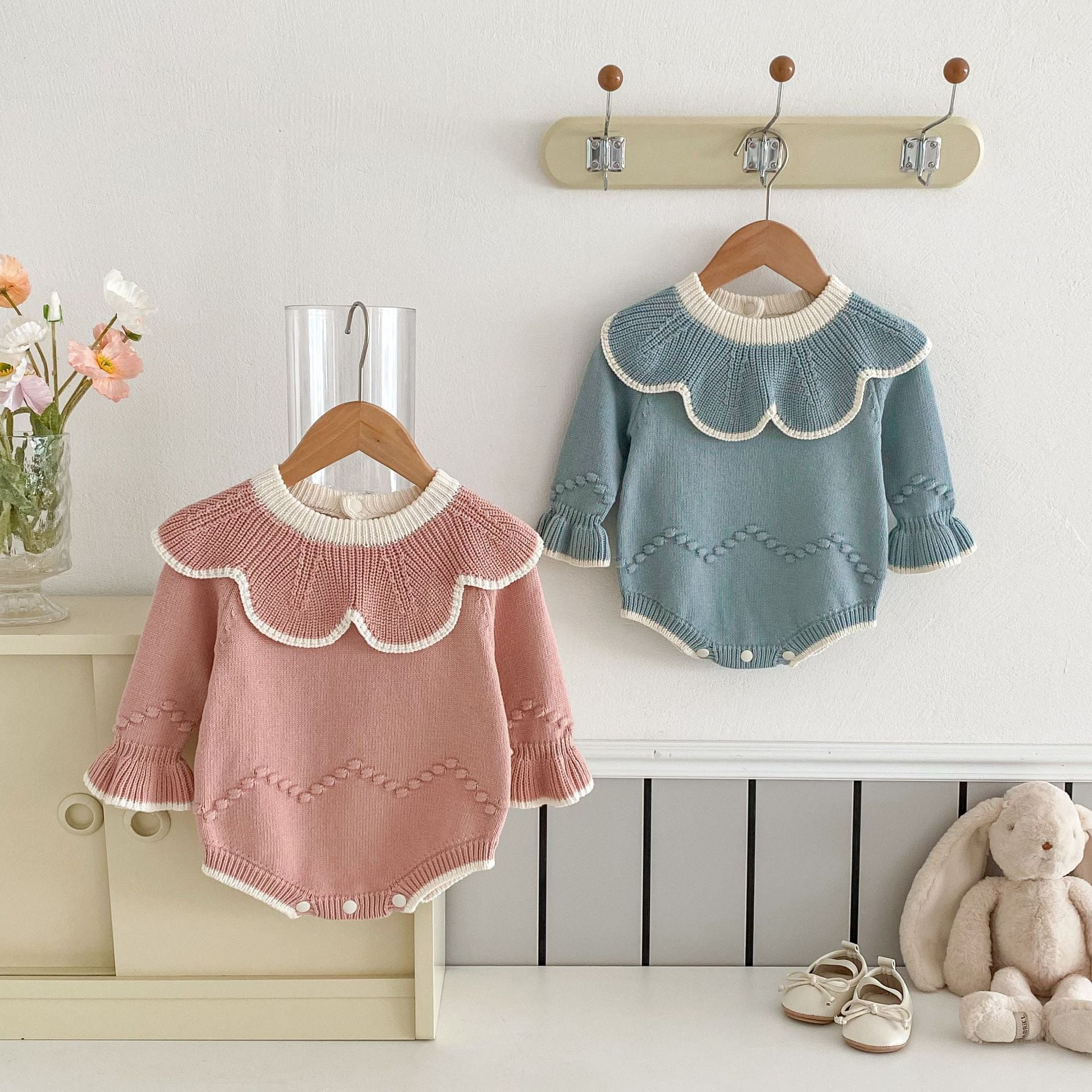 8222035714846172a90cf05f20d45163.jpg 【66-90cm】ロンパース ベビー フリル ニット 可愛い - 画像 (1)