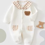 【59-90cm】ロンパース ベビー クマ柄 チェック襟 - 画像 (5)