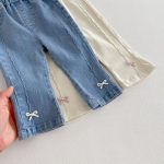 【80-120cm】デニムパンツ 女の子 リボン付き 無地 - 画像 (3)
