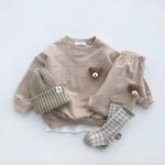 【70-120cm】トップス+パンツ ベビー 熊さん付き 無地 - 画像 (3)