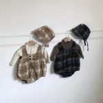 【66-90cm】ロンパースor帽子 ベビー 厚手 チェック - 画像 (7)