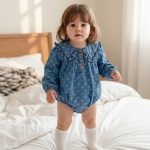 【66-110cm】ロンパースorワンピース ベビー デニム 蝶結び柄 - 画像 (6)