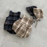 【66-90cm】ロンパースor帽子 ベビー 厚手 チェック - 画像 (3)