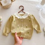 【66-100cm】カーディガン ベビー フラワー セーター - 画像 (5)