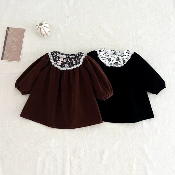 【73-120cm】ワンピース 女の子 パフスリーブ レース