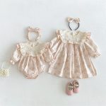 【66-130cm】ロンパースorワンピース 女の子 姉妹服 蝶結び パフスリーブ - 画像 (2)