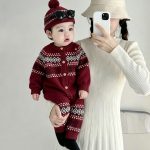 【66-90cm】ロンパース ベビー レトロ柄 ニット - 画像 (8)