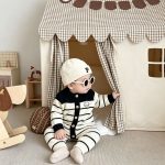 【66-90cm】ロンパース ベビー 暖かい ドッグ ボーダー - 画像 (4)