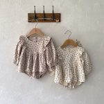 【66-90cm】ロンパース ベビー フラワー フリル